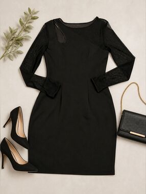 Cache Black Bodycon Dress Long Sleeve Cocktail Little Black Dress LBD NWT